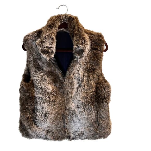 Blassport Women's Brown Faux Fur Collared Zip Front Reversible Vest Size Small - Picture 1 of 15
